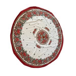Vintage Christmas Tree Skirt Poinsettia Red Green‎ Large Round Holiday Decor